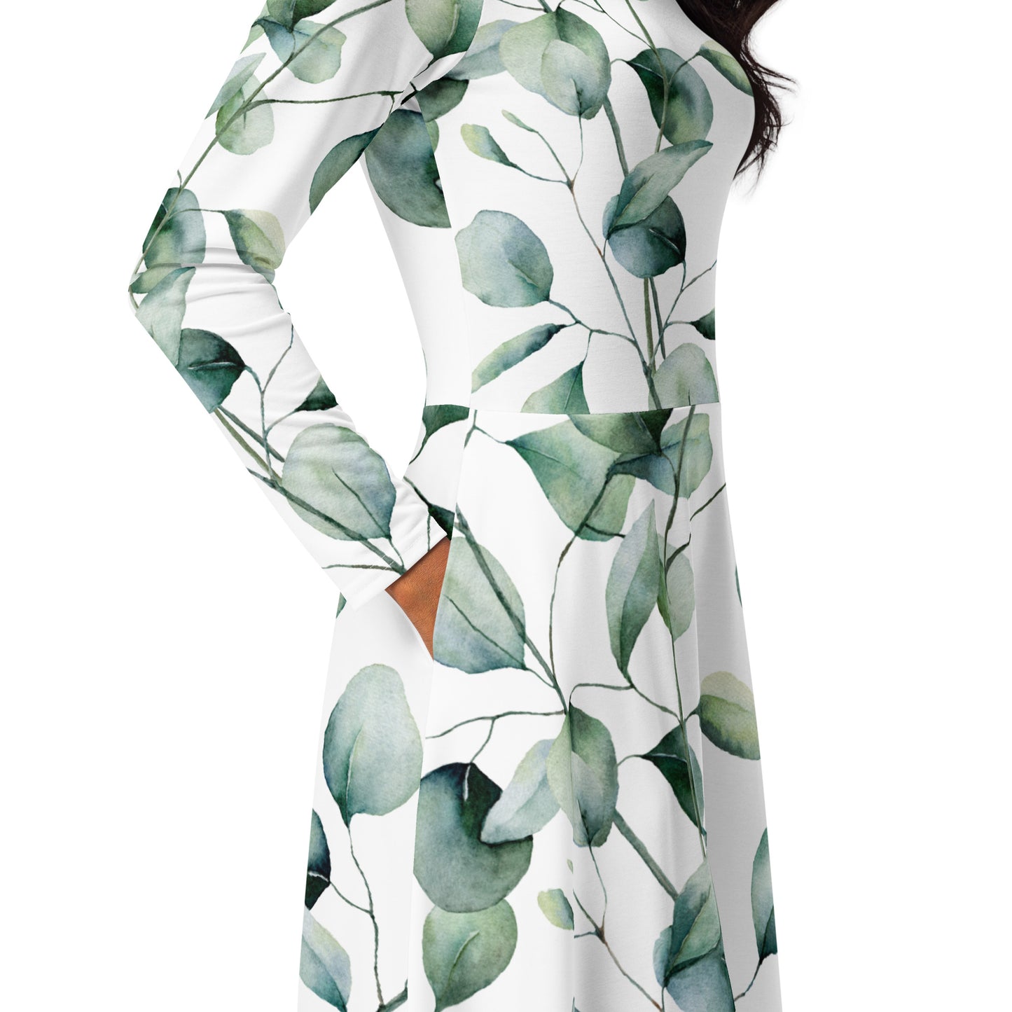 All-over print long sleeve midi dress