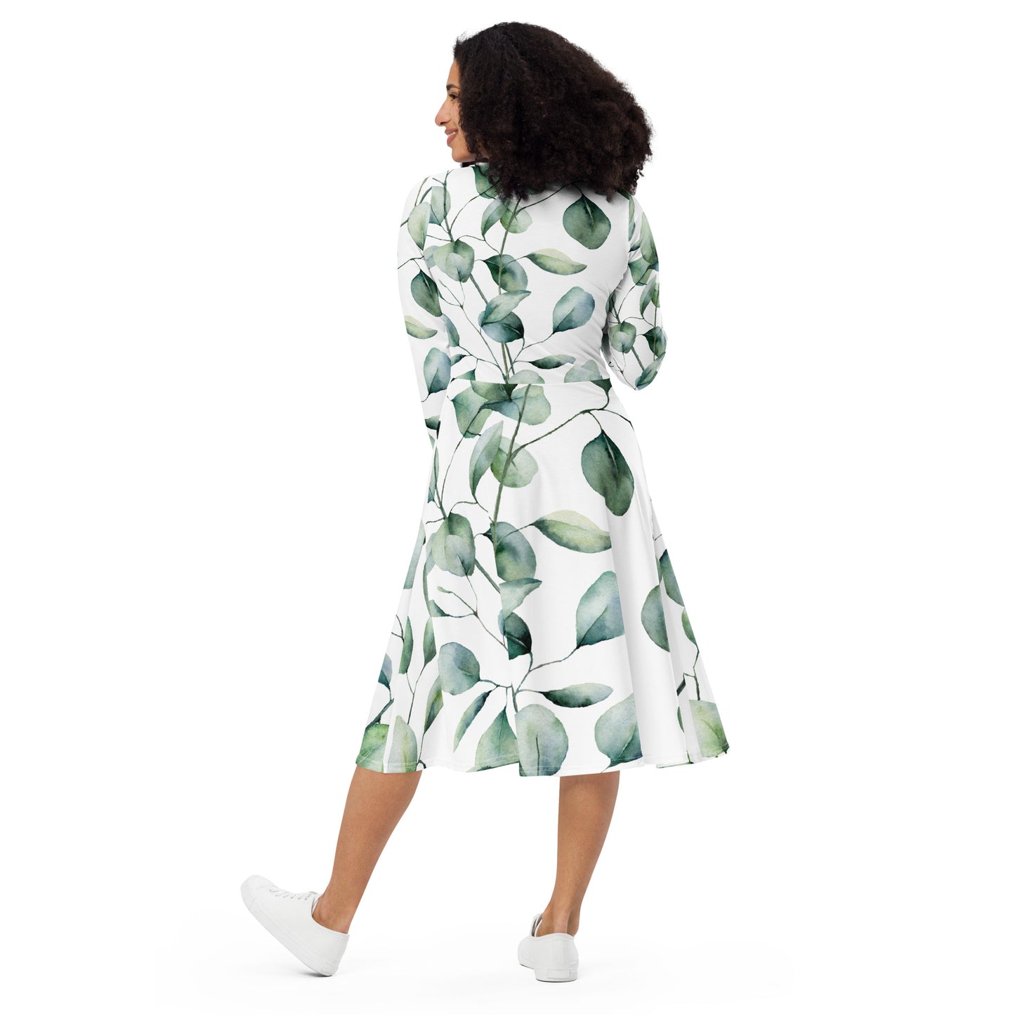 All-over print long sleeve midi dress