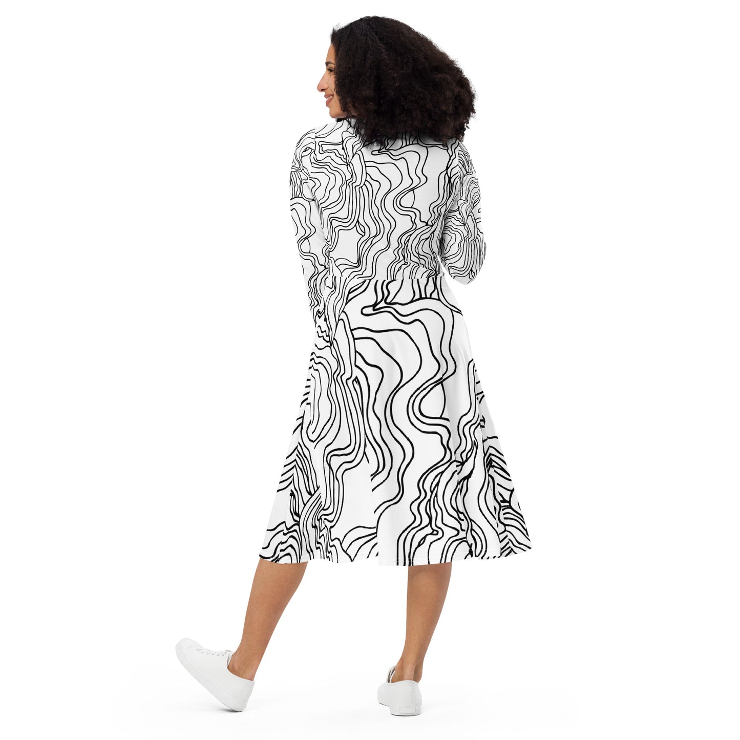 All-over print long sleeve midi dress