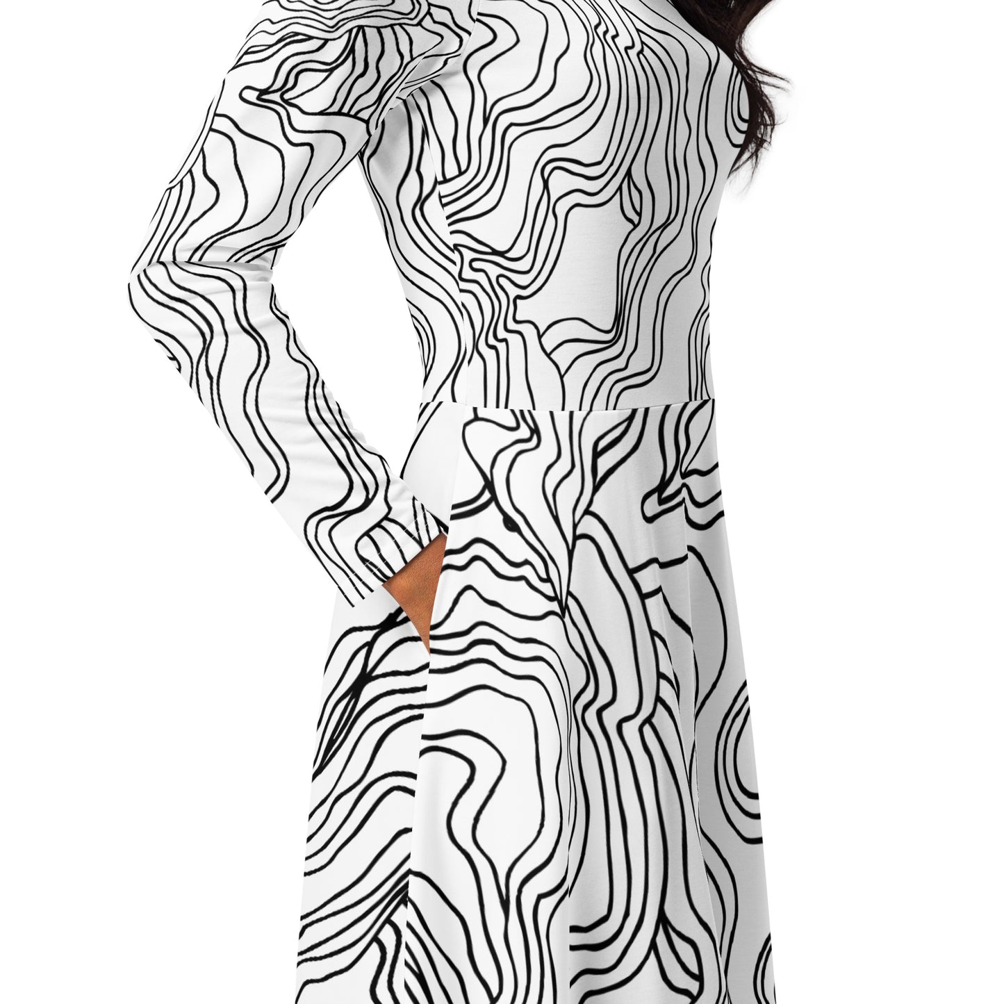 All-over print long sleeve midi dress